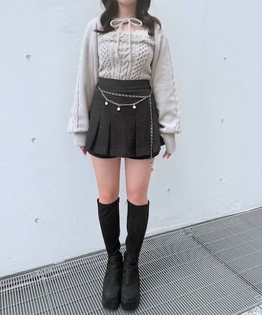 ファーケーブルアンサンブルニット