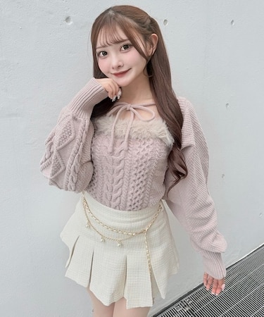 ファーケーブルアンサンブルニット