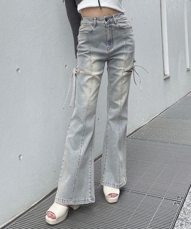 サイドリボンデニムパンツ