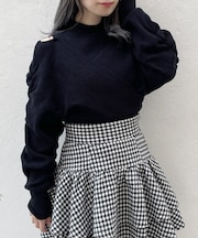 シャーリング袖カシュクールニット