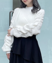 シャーリング袖カシュクールニット