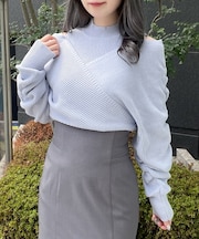 シャーリング袖カシュクールニット