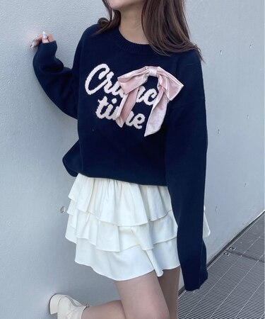 リボンロゴジャガードニット