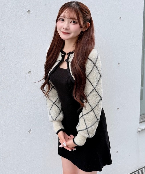 シャギーボレロロングチェックワンピース｜ワンウェイの通販｜&mall