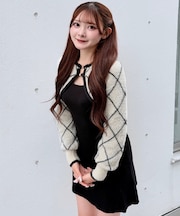 ダイヤ柄シャギーボレロニットワンピース