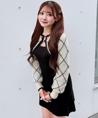 ダイヤ柄シャギーボレロニットワンピース