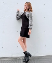 ダイヤ柄シャギーボレロニットワンピース