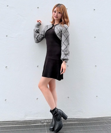ダイヤ柄シャギーボレロニットワンピース