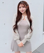 ダイヤ柄シャギーボレロニットワンピース