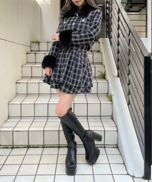 シャギーボレロロングチェックワンピース｜ワンウェイの通販｜&mall