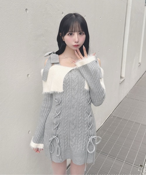 シャギーボレロロングチェックワンピース｜ワンウェイの通販｜&mall