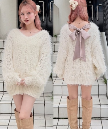 バックリボンダーリンニット