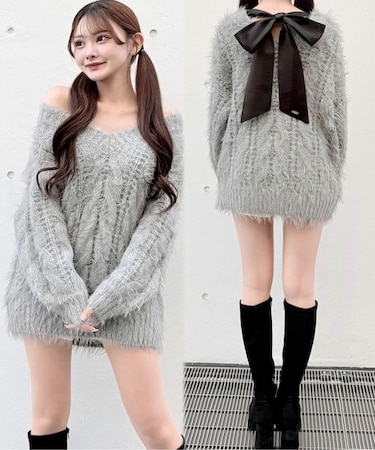 バックリボンダーリンニット