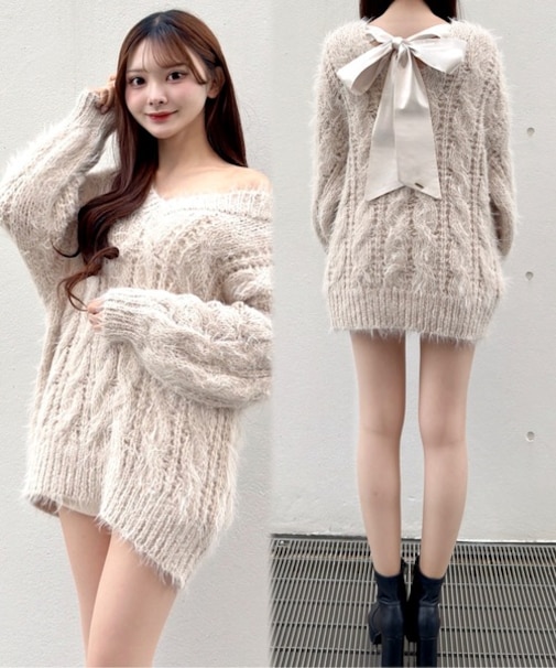 バックリボンダーリンニット