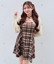 シャギーボレロミニチェックワンピース