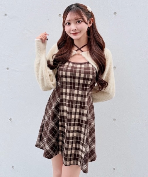 シャギーボレロミニチェックワンピース