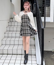 シャギーボレロミニチェックワンピース