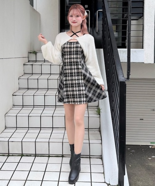 シャギーボレロミニチェックワンピース
