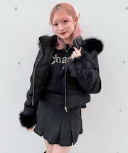 ラメツィードショートダウンコート