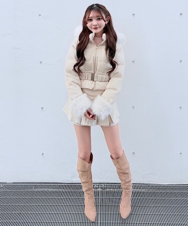 ラメツィードショートダウンコート