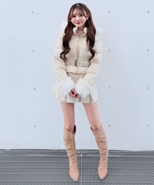 ラメツィードショートダウンコート