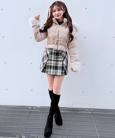 ラメツィードショートダウンコート