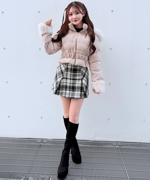 ラメツィードショートダウンコート