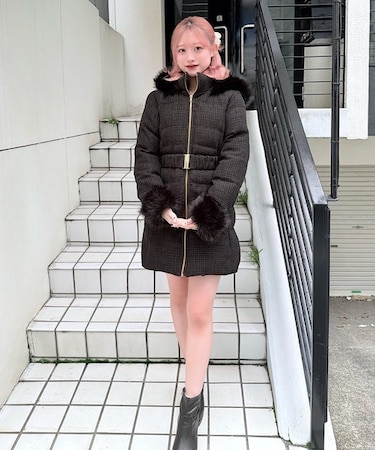 ラメツィードロングダウンコート