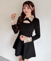 チェーンカラーZIPニットワンピース