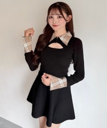 チェーンカラーZIPニットワンピース