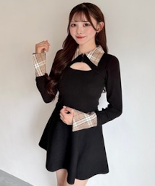 チェーンカラーZIPニットワンピース