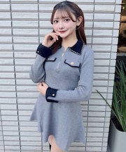 チェーンカラーZIPニットワンピース