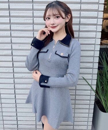 チェーンカラーZIPニットワンピース