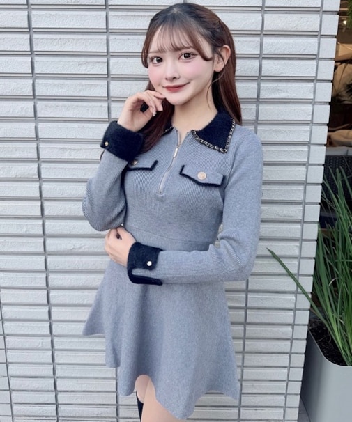 チェーンカラーZIPニットワンピース