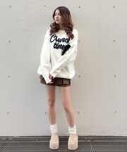 ラメリボンロゴジャガードニット