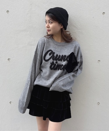 ラメリボンロゴジャガードニット