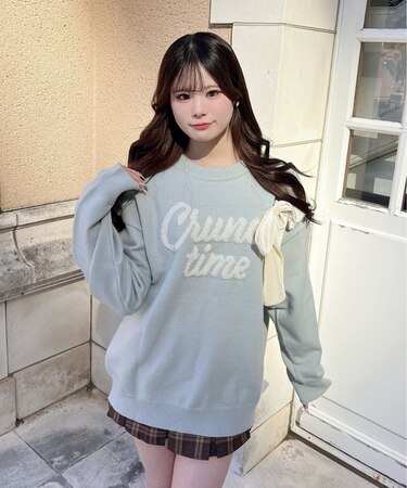 ラメリボンロゴジャガードニット