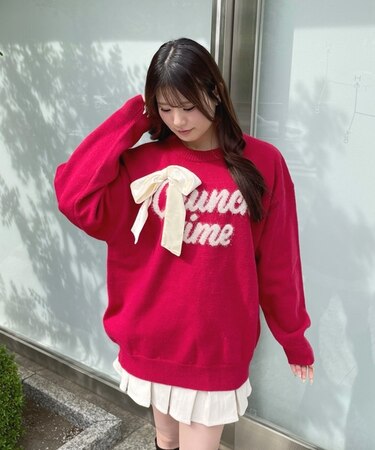 ラメリボンロゴジャガードニット