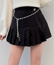 ラメプリーツビジューベルトスカパン