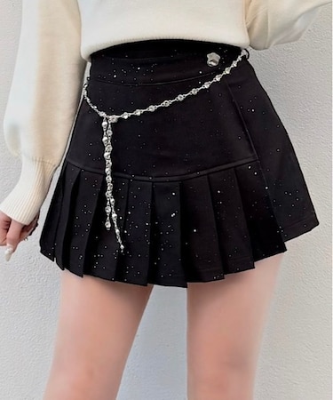 ラメプリーツビジューベルトスカパン