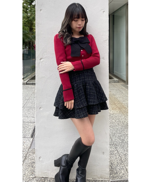 リボンレイヤードニット