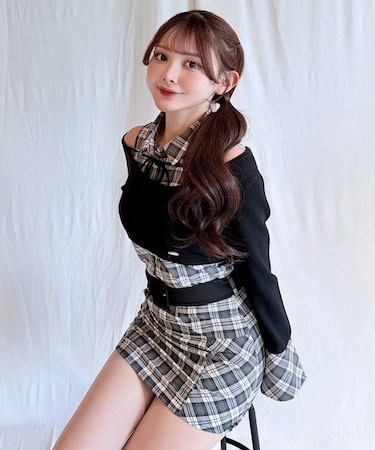 チェックシャツレイヤードニット