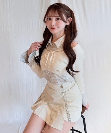 チェックシャツレイヤードニット