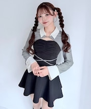 ショートブラウスレイヤードワンピース