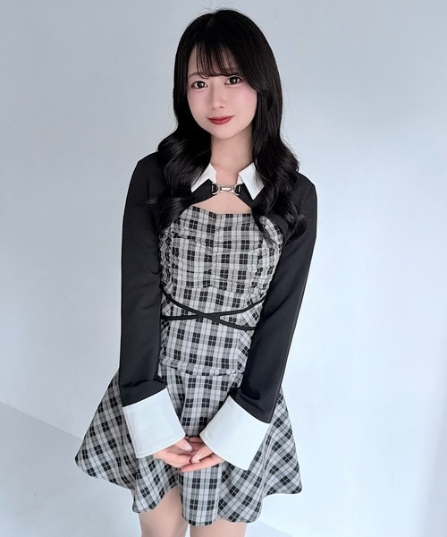 シャギーボレロロングチェックワンピース｜ワンウェイの通販｜&mall