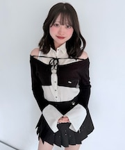 シャツレイヤードケーブルニット