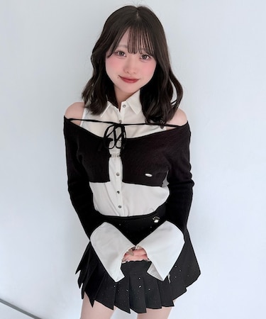 シャツレイヤードケーブルニット