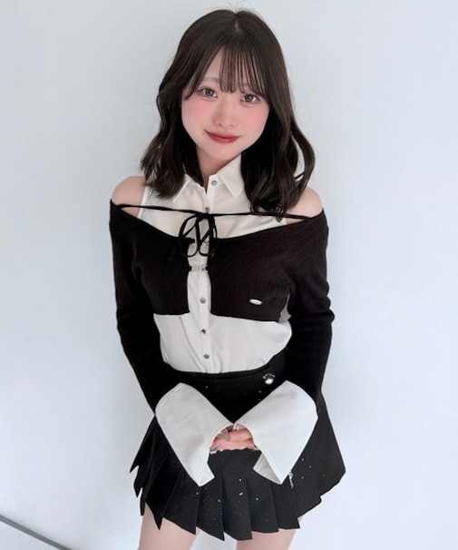 シャツレイヤードケーブルニット