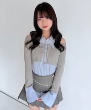 シャツレイヤードケーブルニット