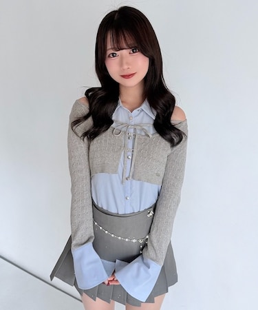 シャツレイヤードケーブルニット